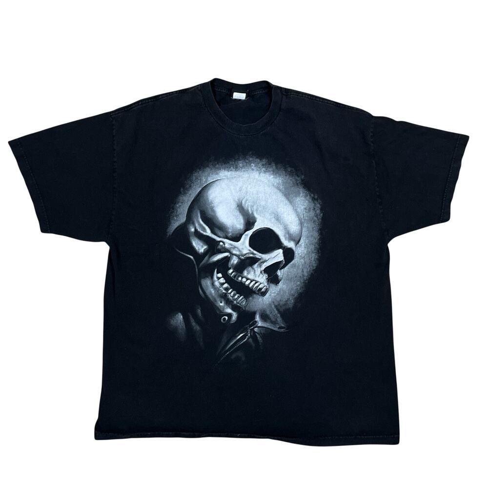 Vintage Marvel Mad Engine Ghost Rider Big Skull Black T-Shirt XXL 2XL Y2K